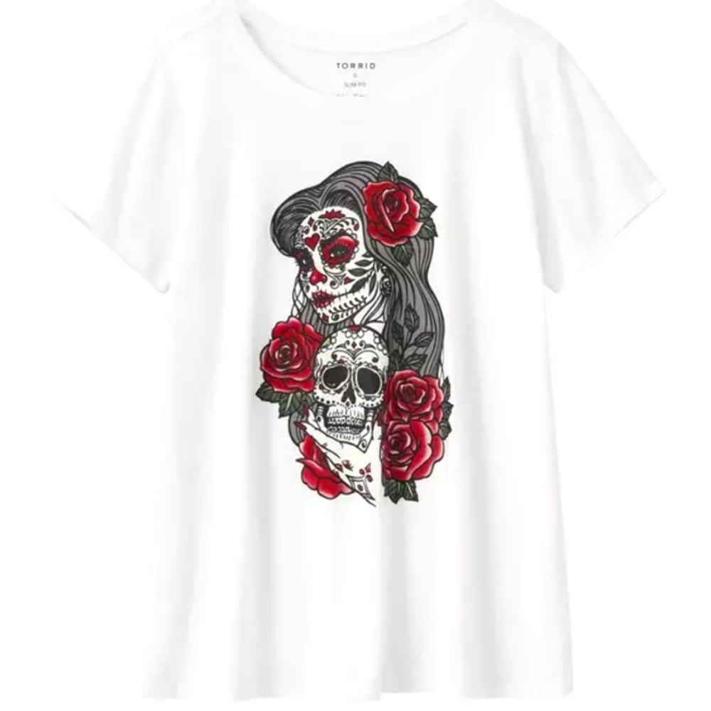 Muerta Skull Slim Fit Crew Tee - White